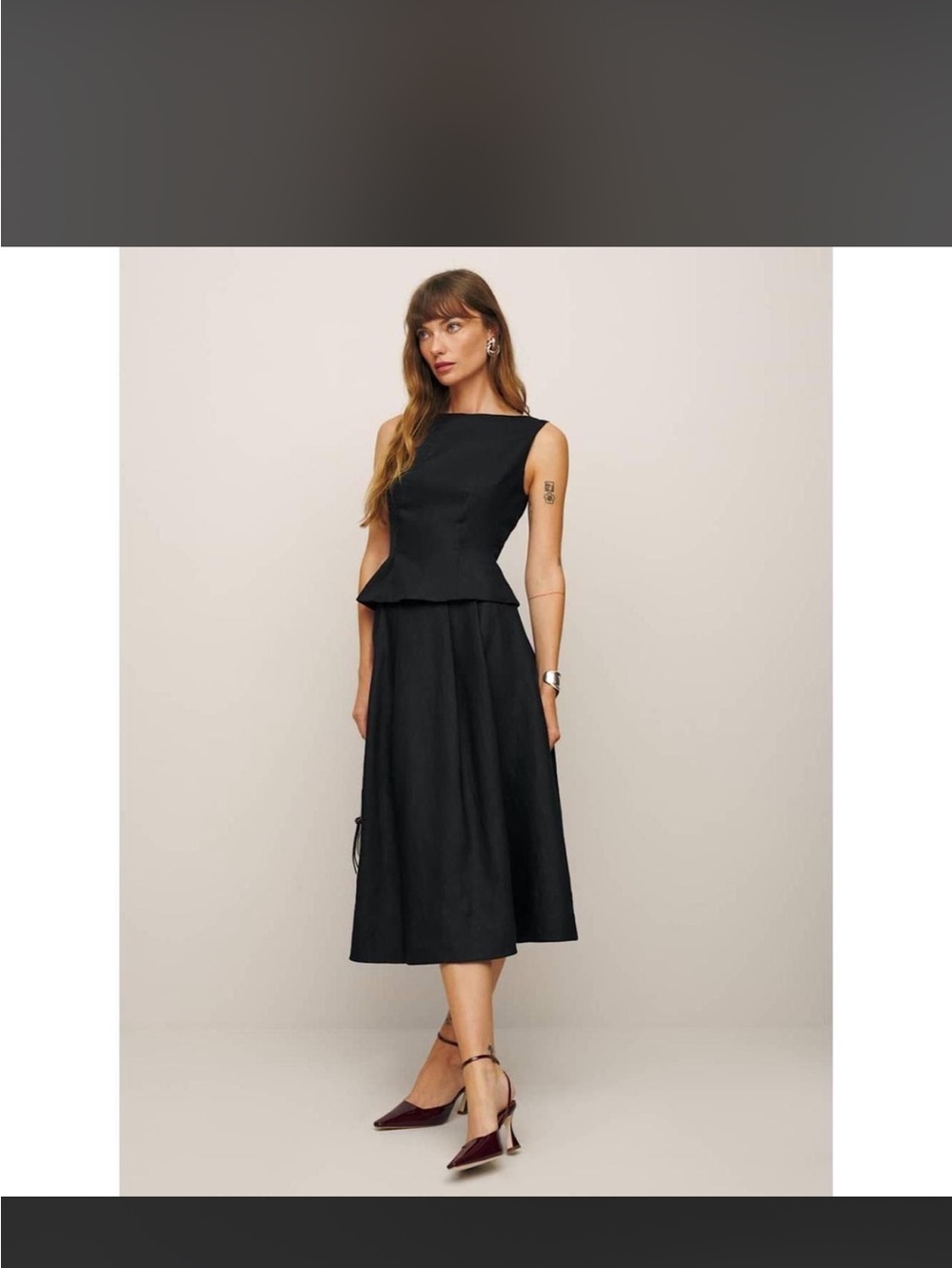 NWT Reformation Moya Linen Two Piece in Black Sleeveless Top Skirt Size 10